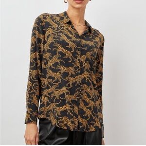 Rails Black and Gold Leopard Print Shirt size large